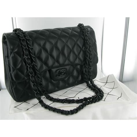 chanel black on black flap